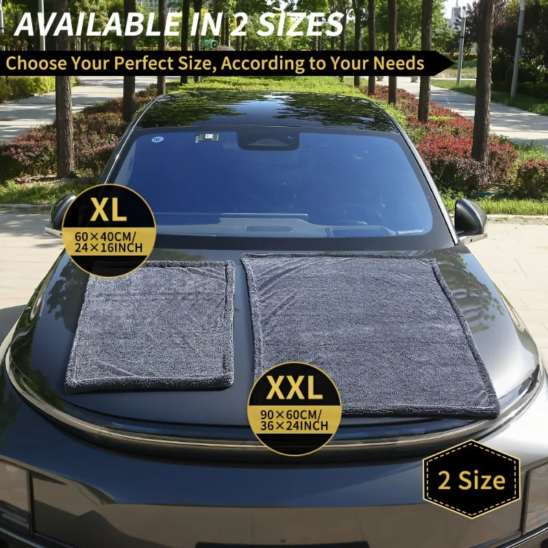 1400GSM 1/2pcs XXL Microfiber Car Drying Towel - Large Double-Sided Twisted Loop Cloth, Ultra Absorbent, Quick Dry, Streak-Free