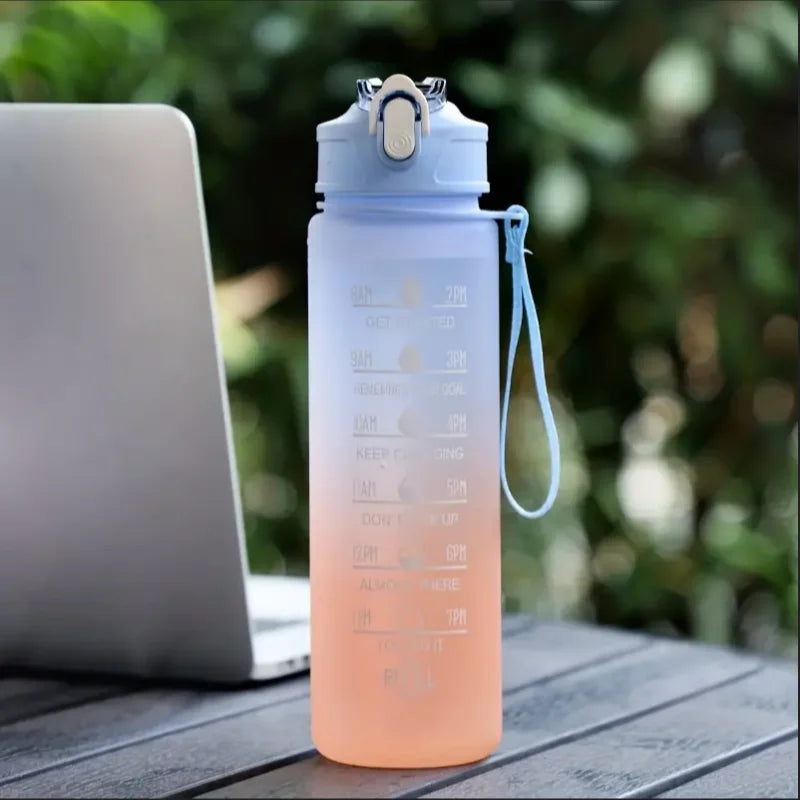 700ml Inspirational Outdoor Sports Water Cup With Time Scale And Drop-Resistant Lid - Portable And Fashionable