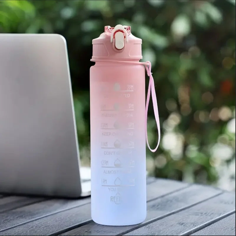 700ml Inspirational Outdoor Sports Water Cup With Time Scale And Drop-Resistant Lid - Portable And Fashionable