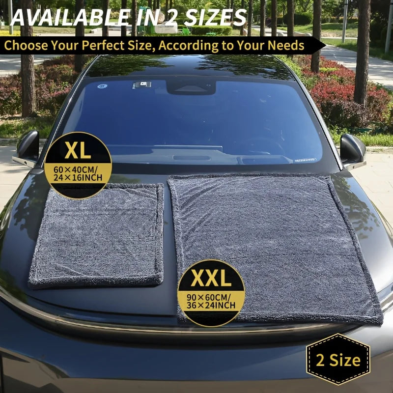 1400GSM 1/2pcs XXL Microfiber Car Drying Towel - Large Double-Sided Twisted Loop Cloth, Ultra Absorbent, Quick Dry, Streak-Free