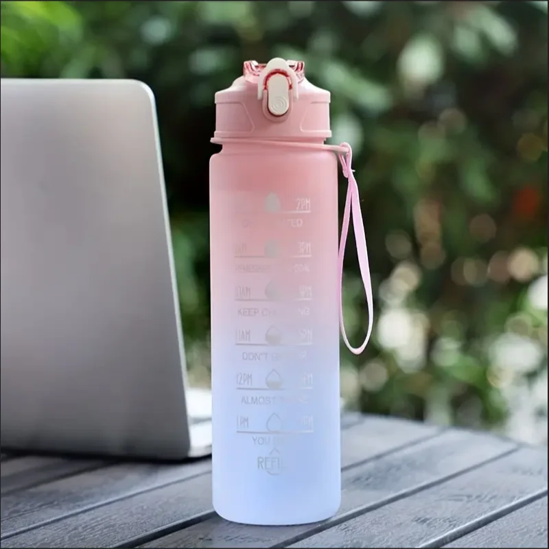700ml Inspirational Outdoor Sports Water Cup With Time Scale And Drop-Resistant Lid - Portable And Fashionable