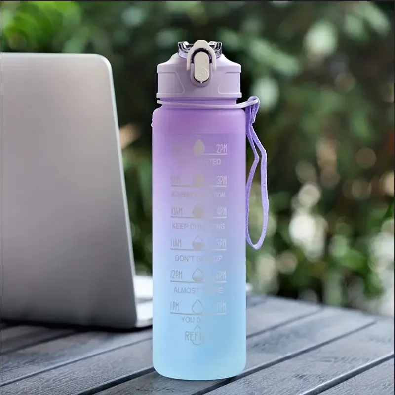 700ml Inspirational Outdoor Sports Water Cup With Time Scale And Drop-Resistant Lid - Portable And Fashionable